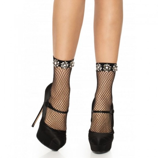 Ponožky Leg Avenue Anklets with Rhinestone accent black